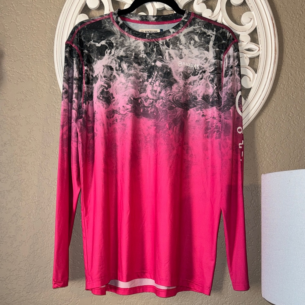 Magellan Outdoors Pink and Gray Tie-Dye Shirt